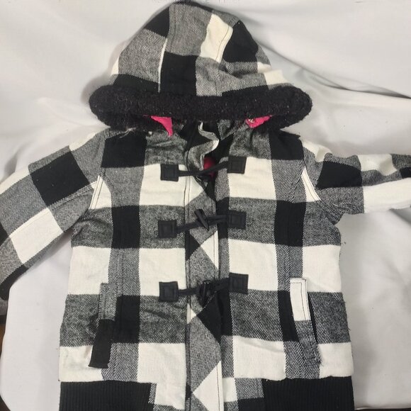 Justice Girls Hooded Heavyweight Coat Black/White Checkered Size 8/10 - Picture 9 of 9